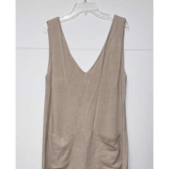 Bumpsuit Maternity Beige Linen WideLeg Pocket Sleeveless Romper Jumpsuit XS Boho - Picture 6 of 9